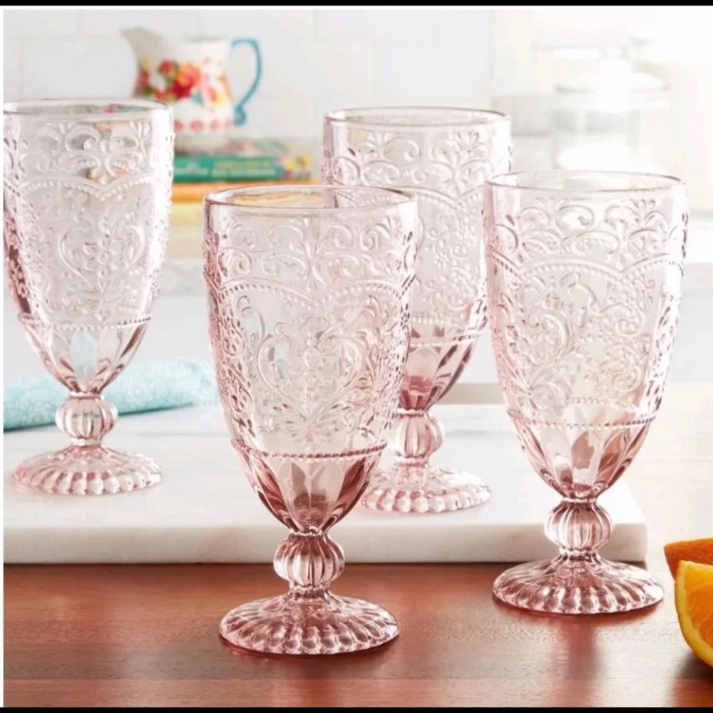 ๐ Pioneer Woman Amelia Rose Tea Goblets - Picture 1 of 5